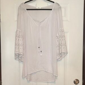 Peasant Tunic Top Swim Coverup Women’s MED White Lace Bell Sleeves Resort Boho
